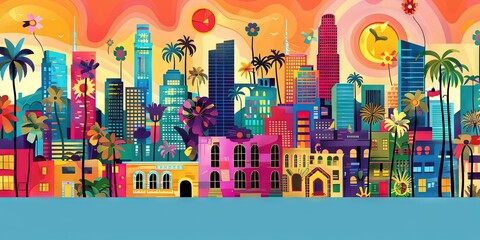 colorful los angeles in a style of Folk art 