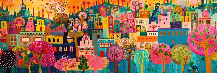 Obraz premium colorful los angeles in a style of Folk art 