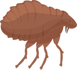 Flea walking side view showing its tiny hairs, icon illustration, isolated on white background