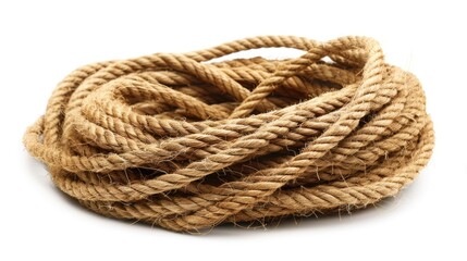 Fototapeta premium Jute ropes on a white background close up of a thick hemp and linen rope bundle marine rope coil isolated