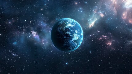 Obraz premium Planet Earth against a galaxy backdrop. Cosmic art. Themes of astronomy and science. Celebrating Earth Hour and Earth Day events.