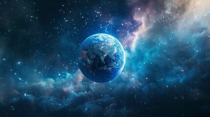 Obraz premium Planet Earth against a galaxy backdrop. Cosmic art. Themes of astronomy and science. Celebrating Earth Hour and Earth Day events.