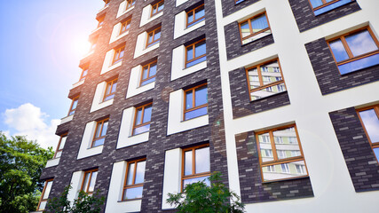 European residential architecture. Modern house facade exterior. New contemporary residential construction architecture background. 