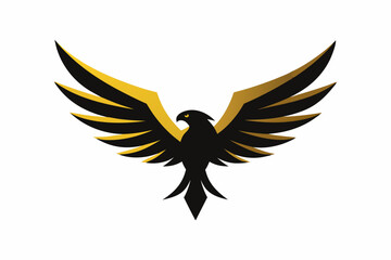 Obraz premium Vector logo. Geometrical logo depicting a golden flying eagle, wings horizontal