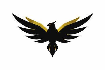 Vector logo. Geometrical logo depicting a golden flying eagle, wings horizontal