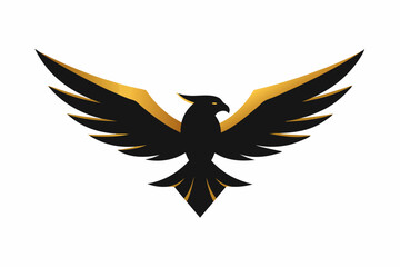 Vector logo. Geometrical logo depicting a golden flying eagle, wings horizontal