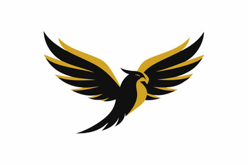 Vector logo. Geometrical logo depicting a golden flying eagle, wings horizontal