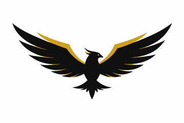 Vector logo. Geometrical logo depicting a golden flying eagle, wings horizontal