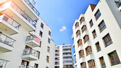 Fototapeta premium European residential architecture. Modern house facade exterior. New contemporary residential construction architecture background. 