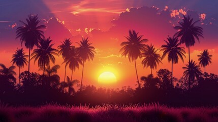 Palm Tree Overlooking Beach and Ocean