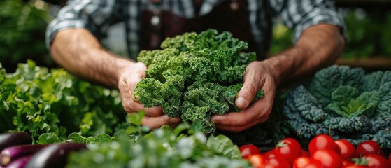 A dedicated farmer harvesting fresh vegetables in a vibrant garden, showcasing the rewards of hard work