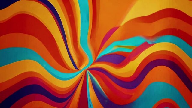 Retro, orange, wavy, liquid, psychedelic, groovy, hippie, flat, abstract, looping background in 70s retro style.