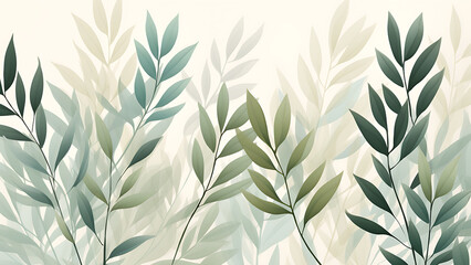 Sage Green Many Leaves - Boho, Olive Green, Light Green, Colors, Vector Art, Nature Graphic, Leaves, Light Colors, Cartoon Art, Abstract