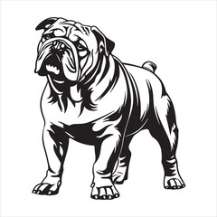 Bulldog standing silhouette vector illustration line art