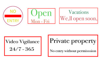 Different kinds of signs for daily use.