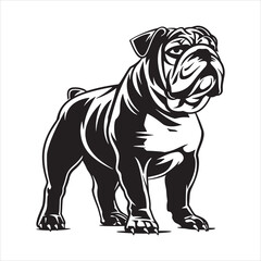 Bulldog standing silhouette vector illustration line art and clip art