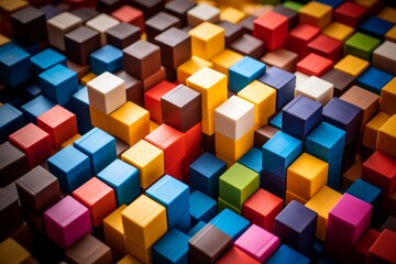 Colorful toy blocks creating a large square shape in a top down perspective view