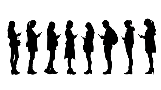 silhouettes of people using their mobile phones