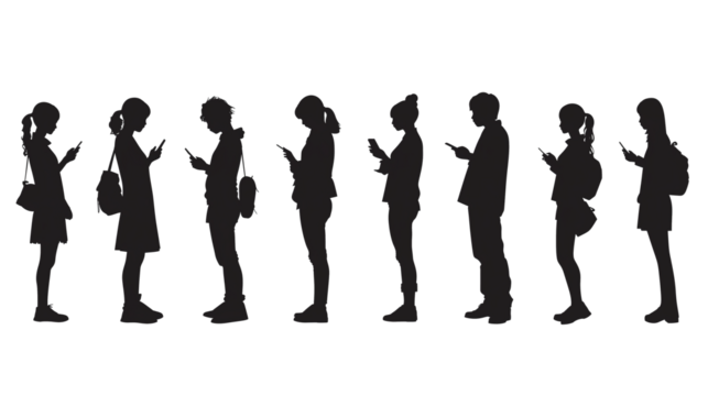 silhouettes of people using their mobile phones