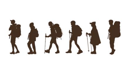 silhouettes of people hiking