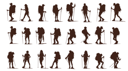 silhouettes of people hiking