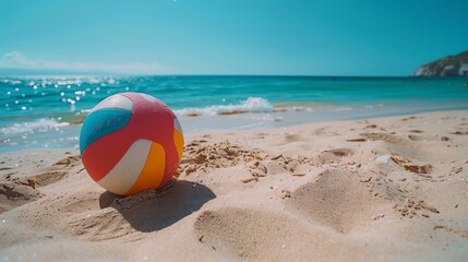 Obraz premium Colorful Beach Ball on Sandy Shore