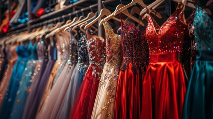 Row of Dresses Hanging on Rack