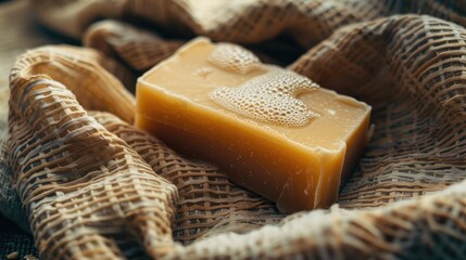 Handcrafted soap on a textile backdrop Individual cleanliness