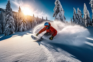 A man is snowboarding down a hill. He is wearing a yellow jacket and goggles. The snowboarder is in the middle of a snowstorm