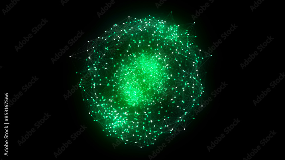 Poster green sphere consisting of points and lines. modern wireframe elements. technology grid sphere. 3d r