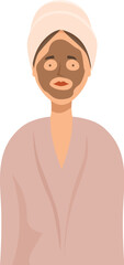 Young woman wearing bathrobe applying cosmetic face mask enjoying spa day