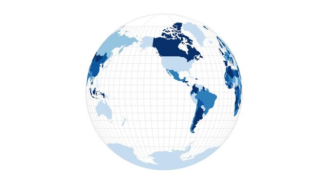 World Map. Gilbert's two-world perspective projection. Loopable rotating map of the globe.
