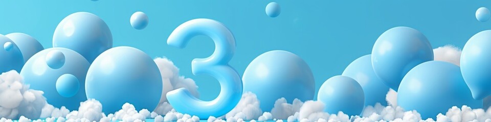 3D blue number three.