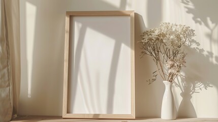 Blank Photo Frame on Small Table with Room Background