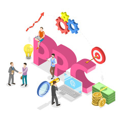 3D Isometric Flat  Illustration of SEO Vs PPC. Item 2
