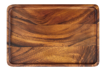 one rectangular brown wood tray isolated on white.