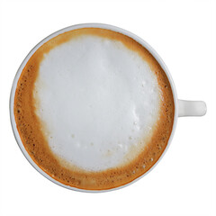 one white cup of latte isolated on white.