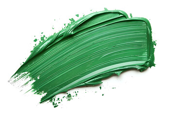 Cosmetic lipstick abstract stroke isolated on white background. Swatch, sampler of lipstic, tint or blusher. Cream makeup texture. Bright green color cosmetic product brush stroke swipe sample