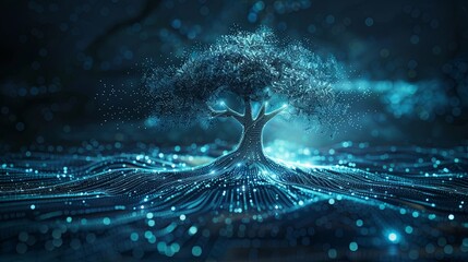 Glowing Tree Of Life Concept for Digital Technology and Environmental Protection