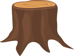 Cartoon tree stump with wood grain and growth rings showing its age