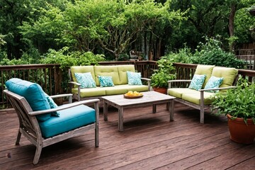 Serene Outdoor Retreat: Stylish Patio Furniture Amongst Foliage