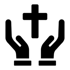 Obraz premium Prayer hand with cross christian icon