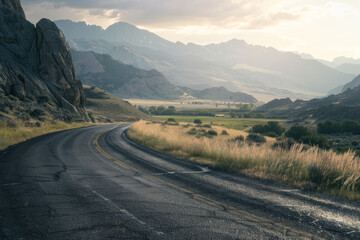 Road to the great mountain. Sunrise