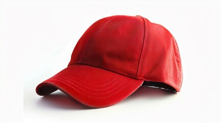A red baseball cap on a white background.