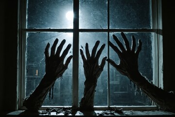 Creepy Hands at a Window on a Moonlit Night