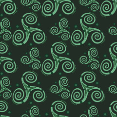 Fototapeta premium Folk triple spiral celtic triskele spiritual sign repeating pattern. Three legs