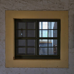 Fenster, Blick in die Wache, Schlosshof, Schloss Colditz am 31. Mai 2024, Colditz, Landkreis Leipzig, Sachsen, Deutschland	
