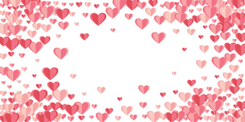 Papercut rosy heart symbols confetti background design. Anniversary decoration. Greeting card