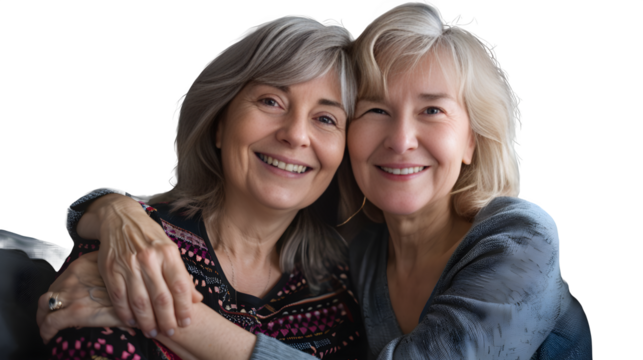 Cheerful senior mother and daughter hug in mother day
