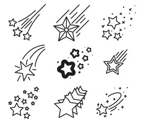 Icons of meteorites and comets. Falling stars vector set. Shooting stars isolated from background